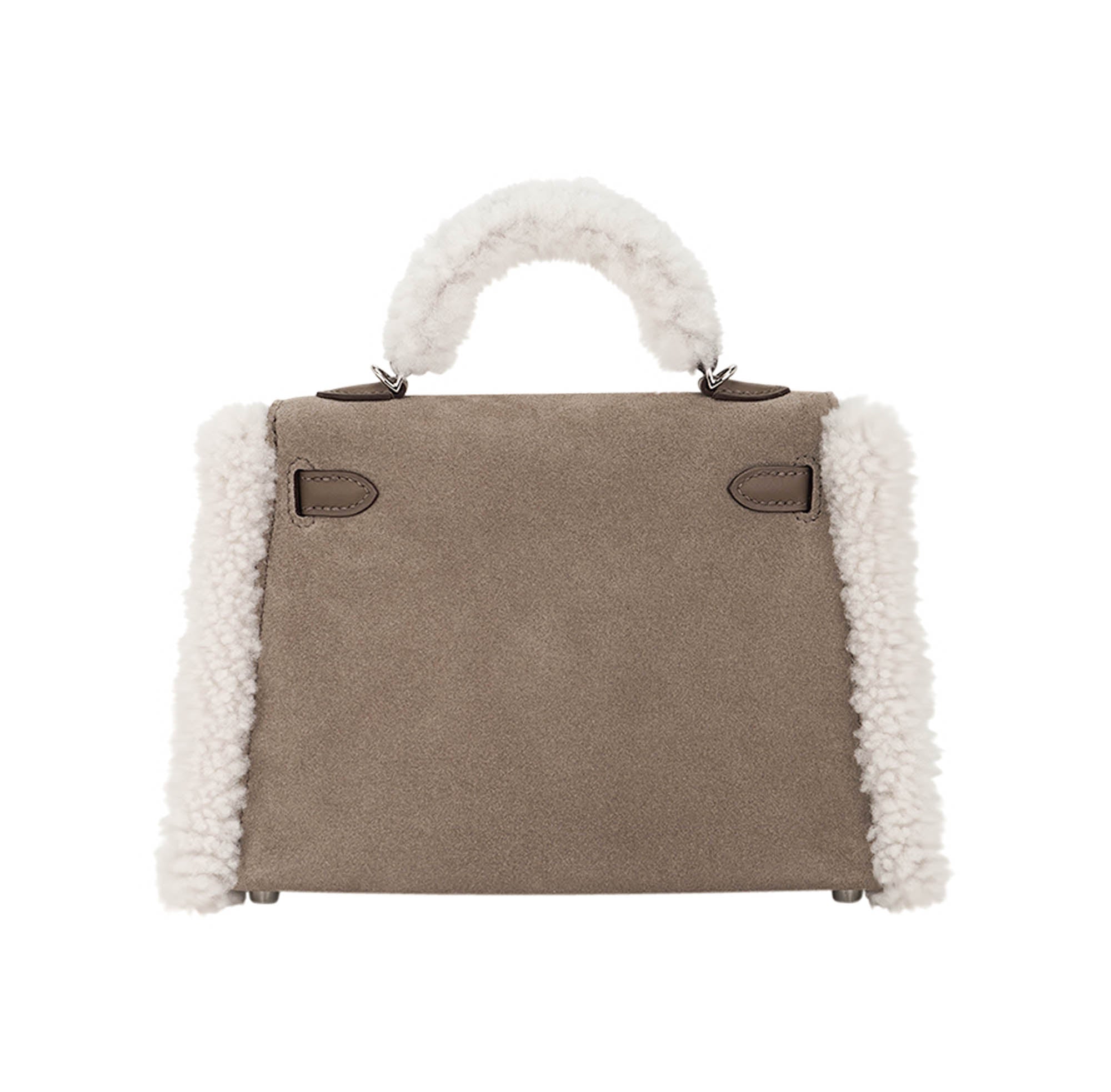 Kelly 20 Teddy Bag Pluch Shearling Gris Caillou Grizzly and Etoupe Swift Leather