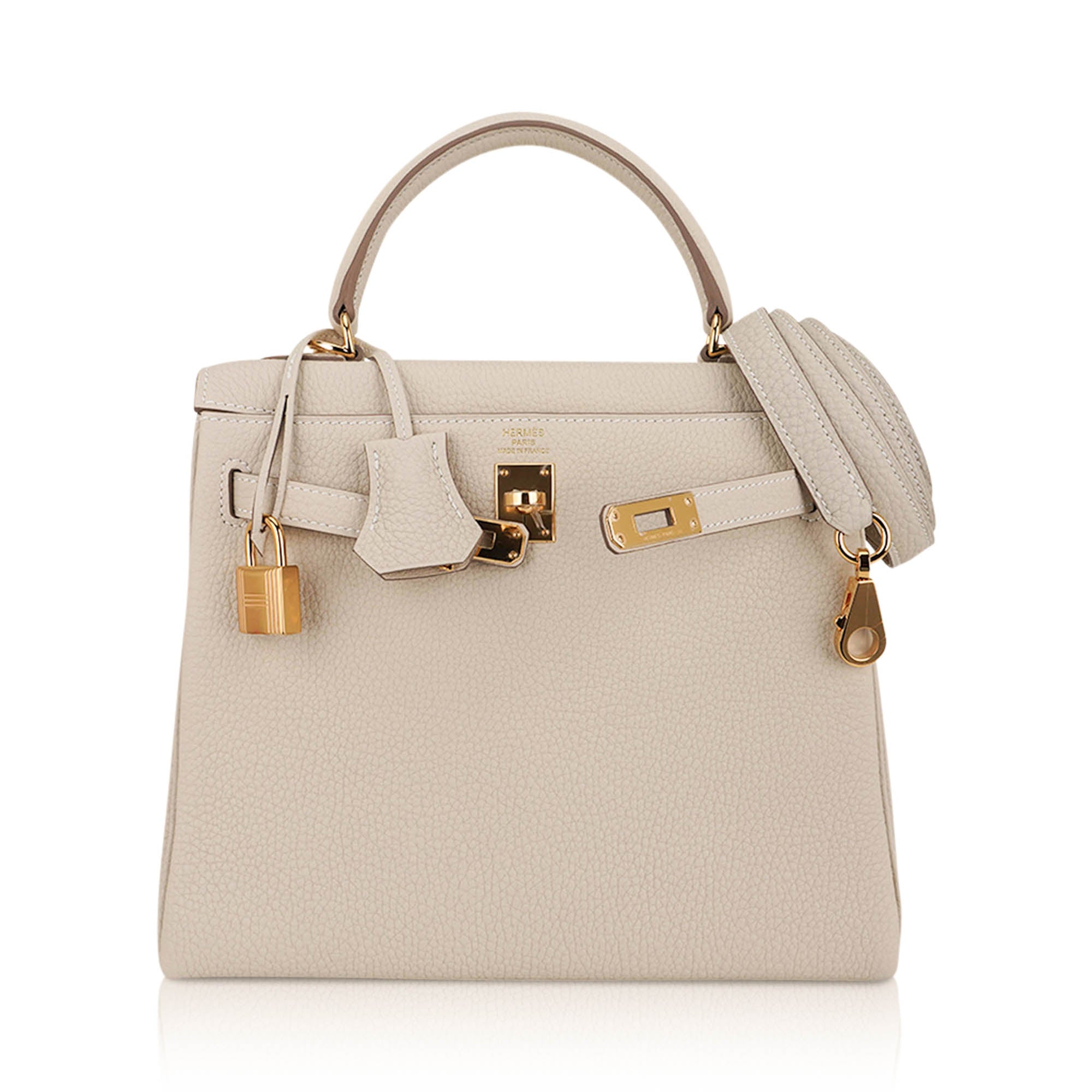 Kelly Retourne 25 Bag Craie Togo Leather with Gold Hardware