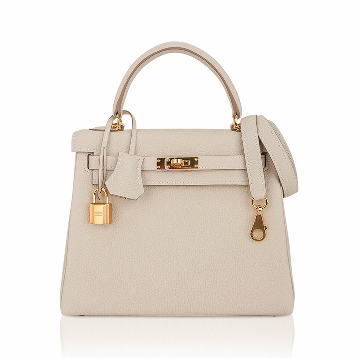 Kelly Retourne 25 Bag Craie Togo Leather with Gold Hardware