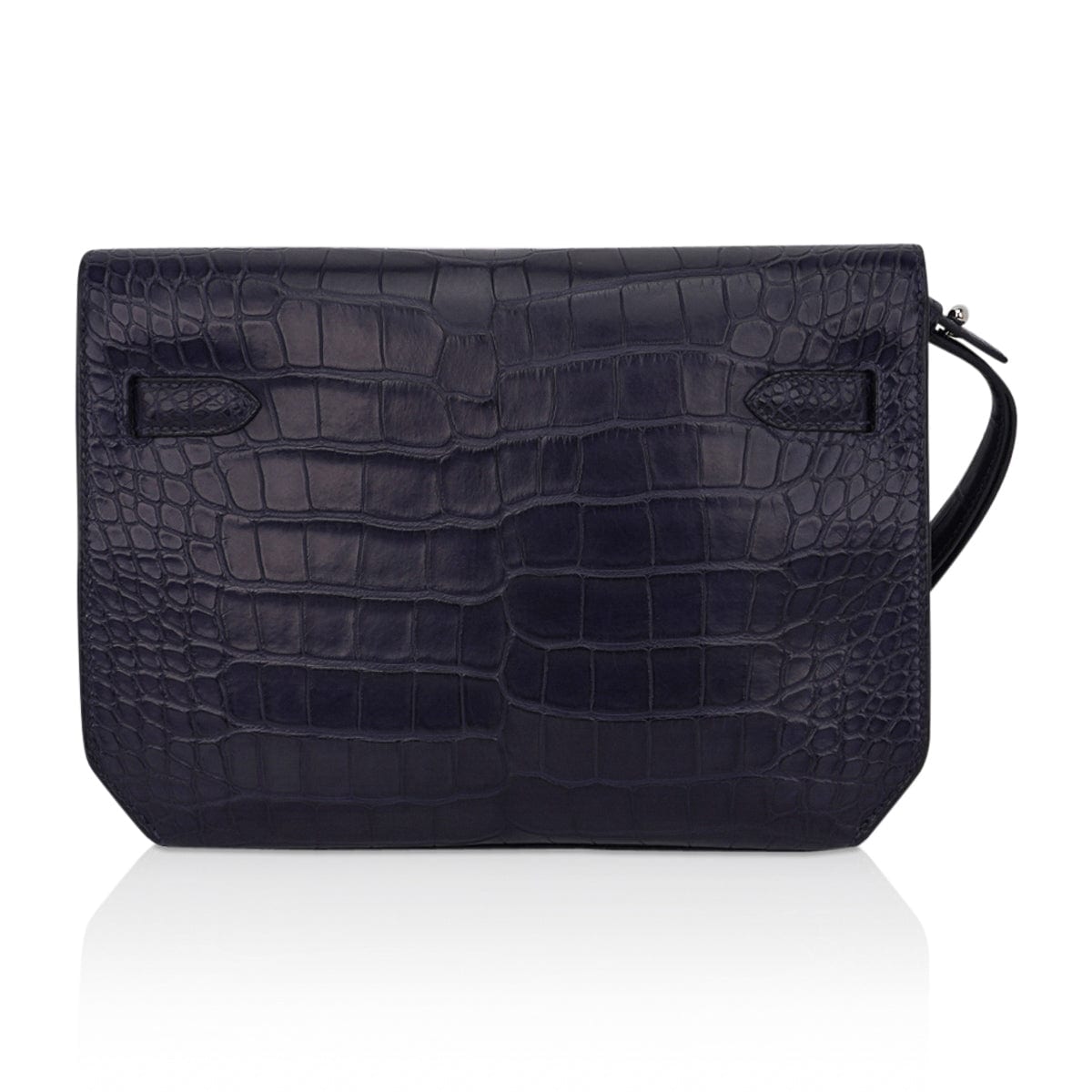 Kelly Depeches 25 Pouch Blue Indigo Matte Alligator with Palladium Hardware