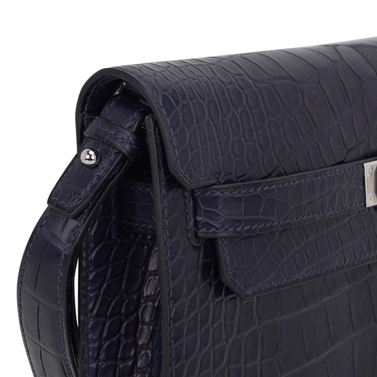Kelly Depeches 25 Pouch Blue Indigo Matte Alligator with Palladium Hardware