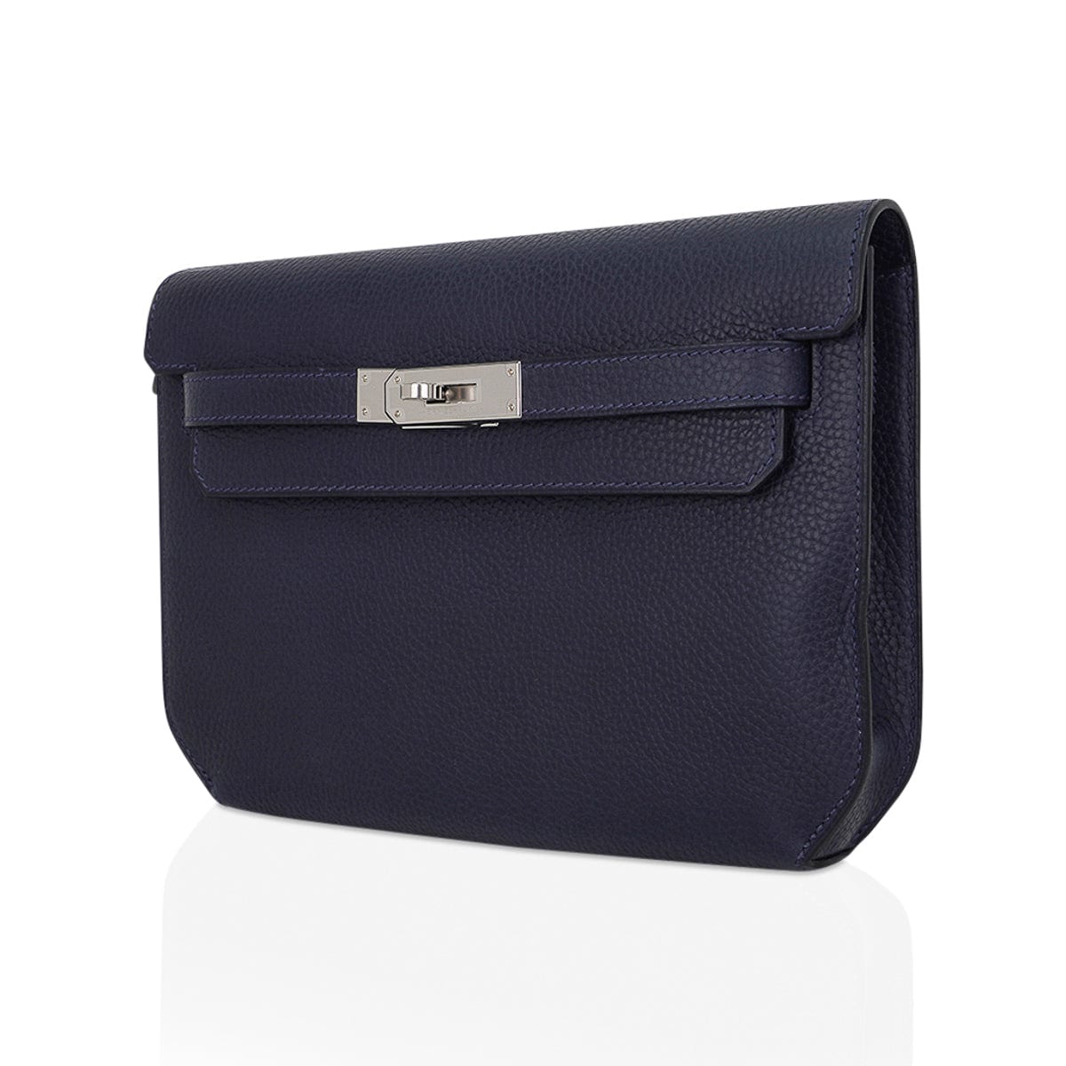 Kelly Depeches 25 Pouch Blue Ocean Galop D’Vache Leather with Palladium Hardware