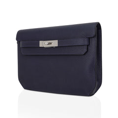 Kelly Depeches 25 Pouch Blue Ocean Galop D’Vache Leather with Palladium Hardware
