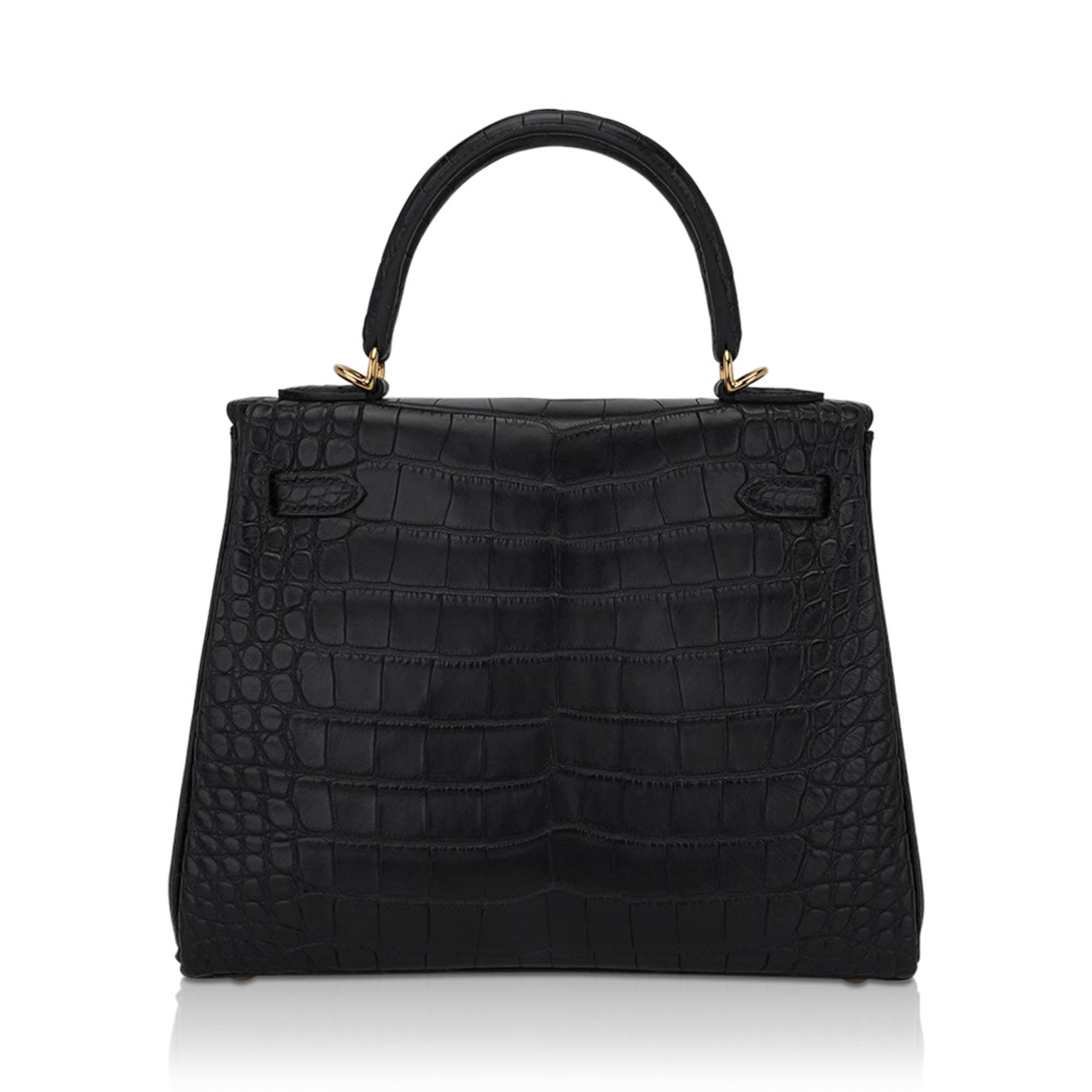 Kelly 25 Retourne Bag Black Matte Alligator with Gold Hardware