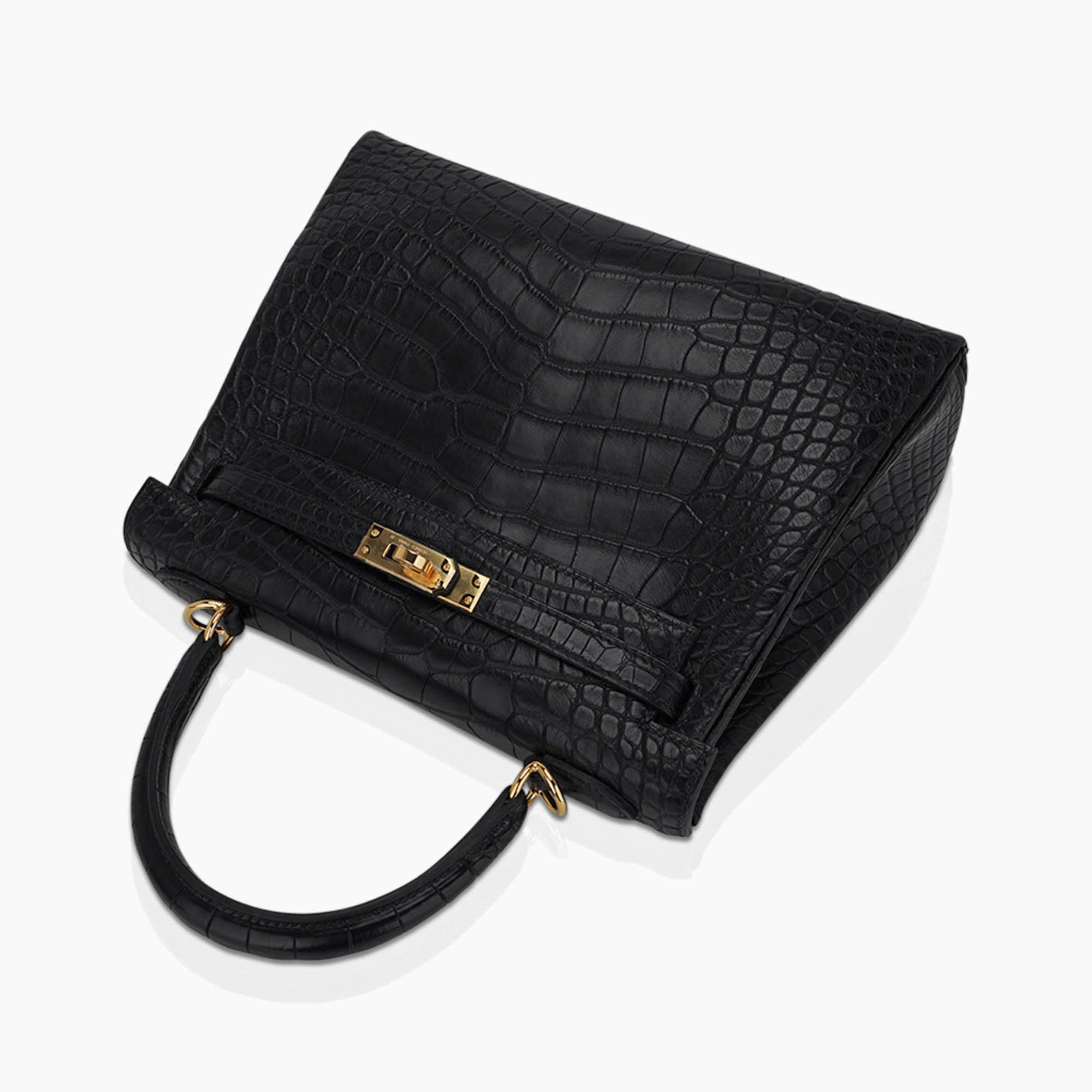 Kelly 25 Retourne Bag Black Matte Alligator with Gold Hardware