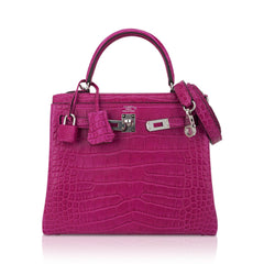 Kelly 25 Retourne Bag Rose Scheherazade Matte Alligator with Palladium Hardware
