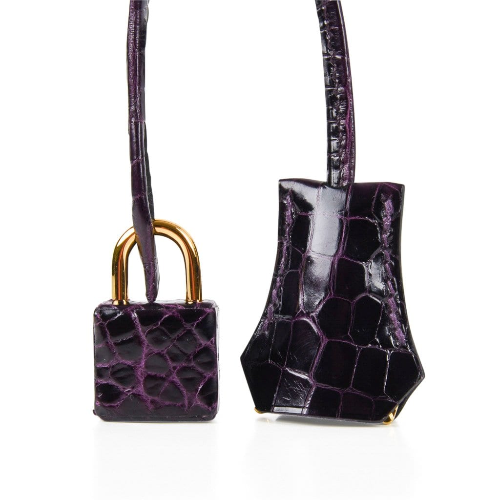 Kelly 25 Bag Sellier Crocodile Prunoir Gold Hardware