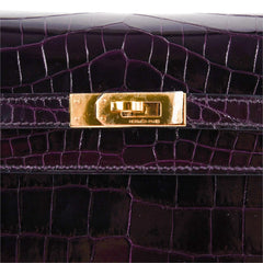 Kelly 25 Bag Sellier Crocodile Prunoir Gold Hardware