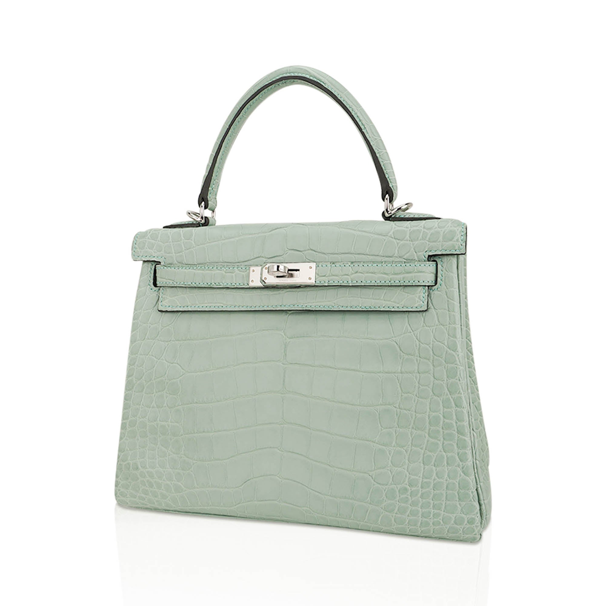 Kelly 25 Retourne Bag Vert d’Eau Matte Alligator with Palladium Hardware