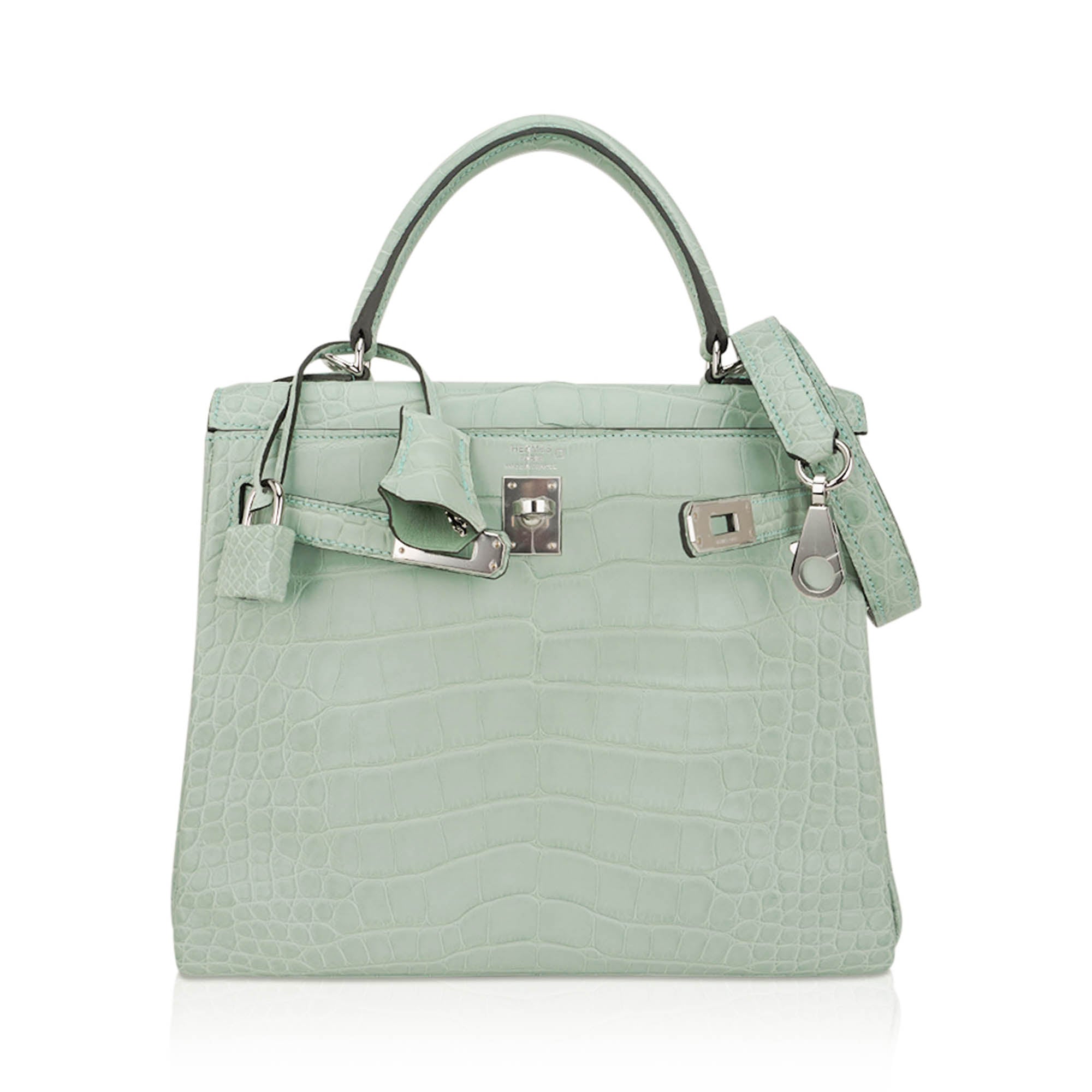 Kelly 25 Retourne Bag Vert d’Eau Matte Alligator with Palladium Hardware