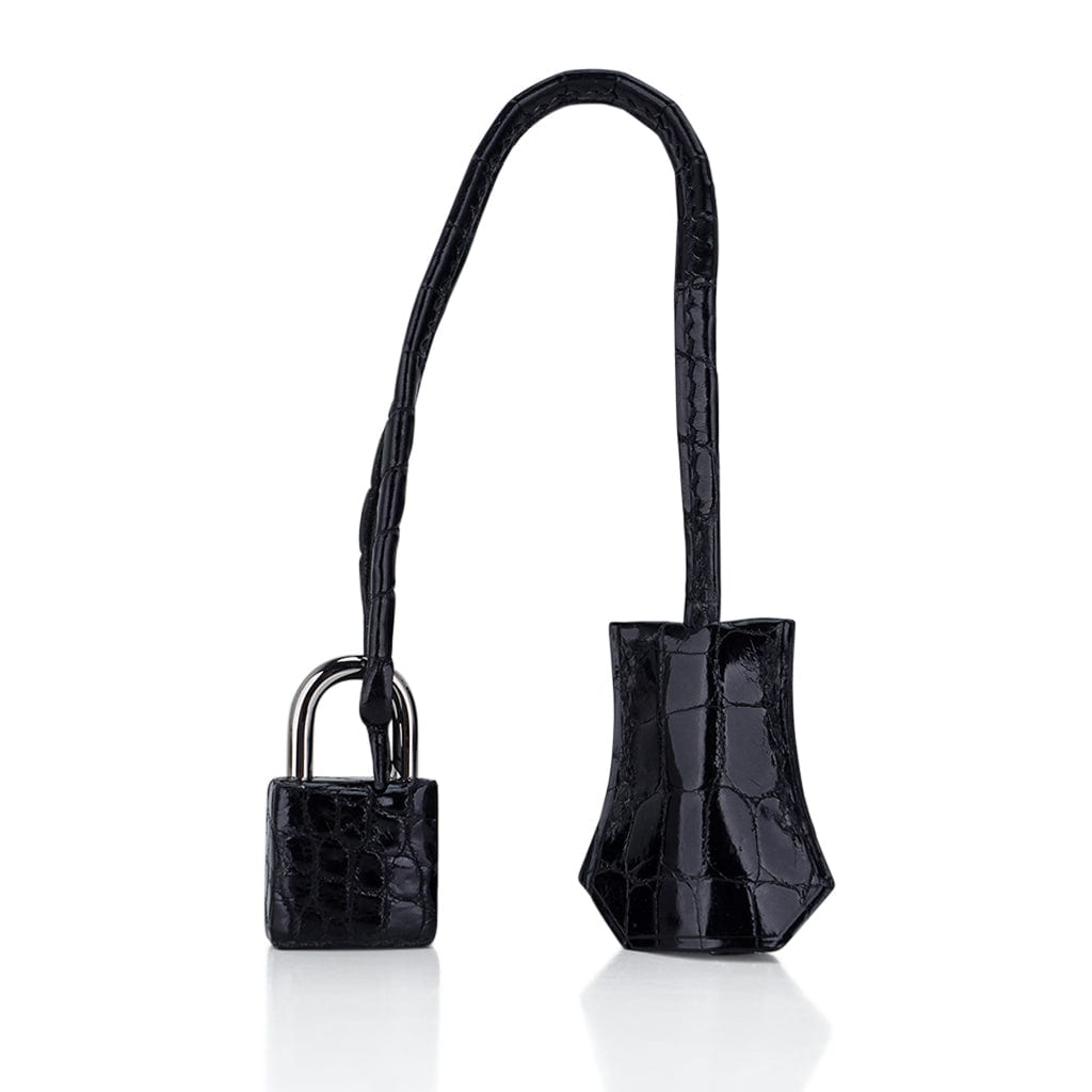 Kelly 32 Sellier Bag Black Crocodile with Palladium Hardware
