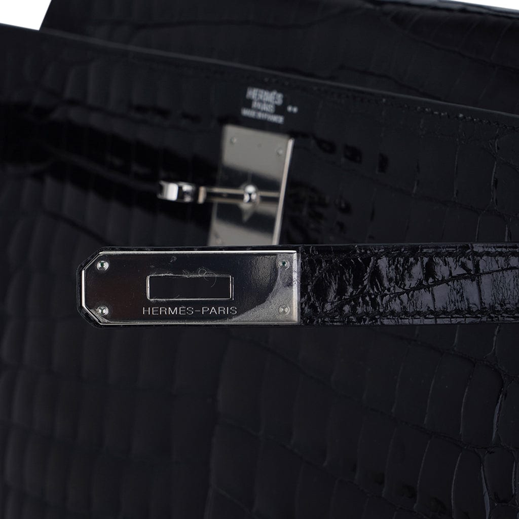 Kelly 32 Sellier Bag Black Crocodile with Palladium Hardware