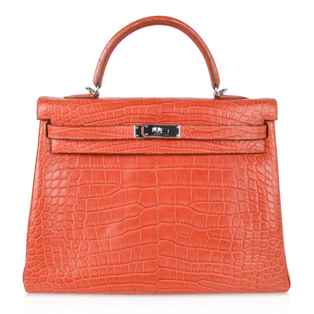 Kelly 35 Retourne Bag Sanguine Matte Alligator with Palladium Hardware