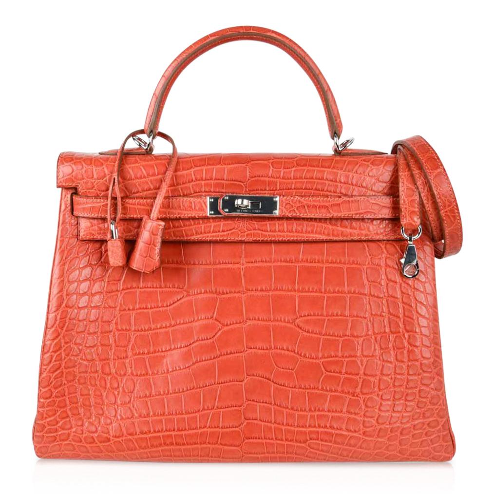 Kelly 35 Retourne Bag Sanguine Matte Alligator with Palladium Hardware