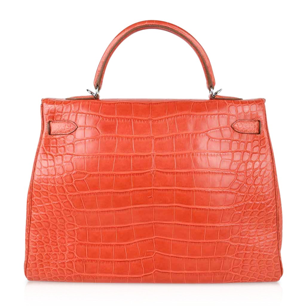 Kelly 35 Retourne Bag Sanguine Matte Alligator with Palladium Hardware