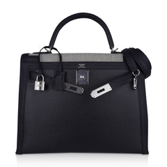 Kelly 32 Sellier Bag Toile H Berline & Plume Swift Leather with Palladium Hardware