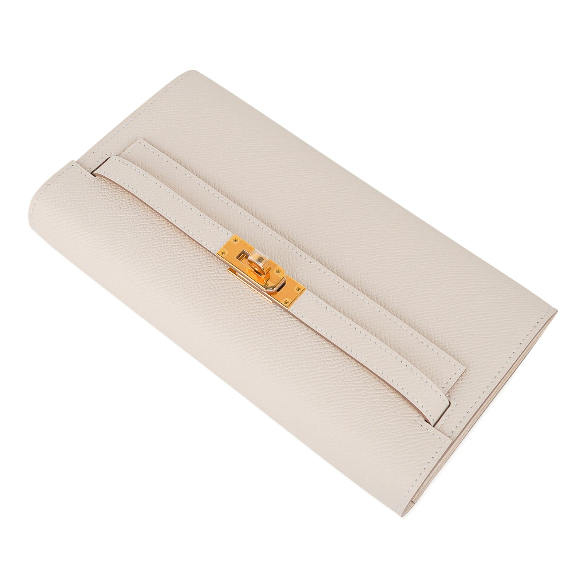 Kelly Classique To Go Wallet Craie Epsom Gold Hardware New w/Box