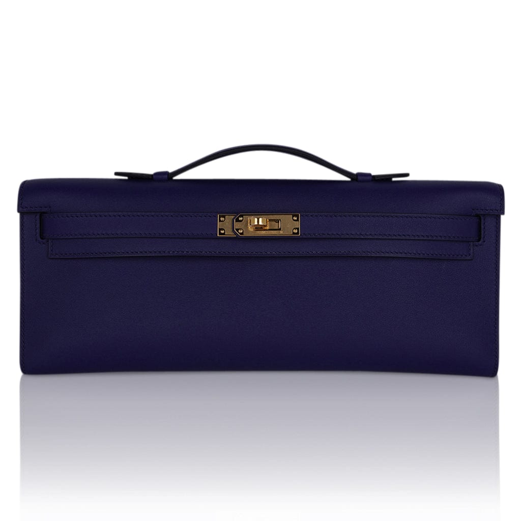 Kelly Cut Bag Blue Encre Swift with Gold Hardware