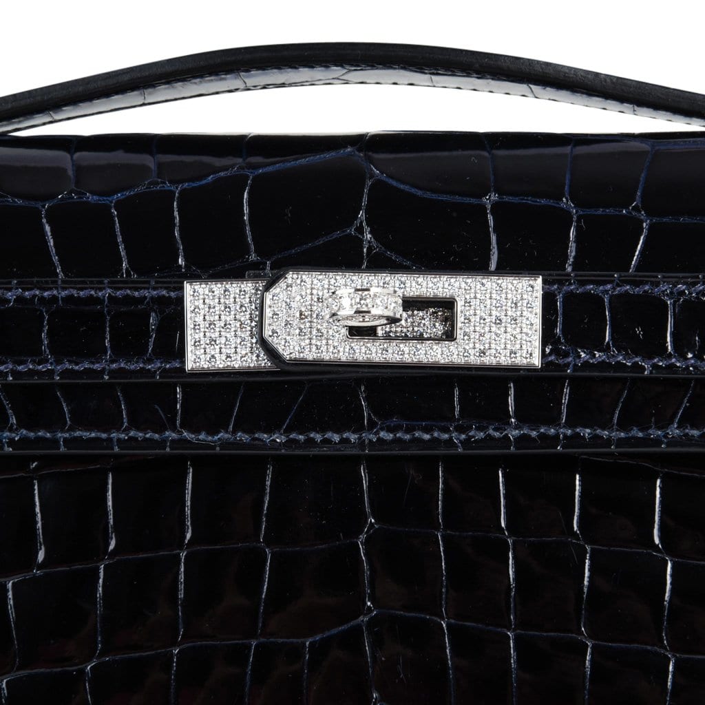 Kelly Cut Diamond Blue Marine Crocodile Bag Exquisite Clutch