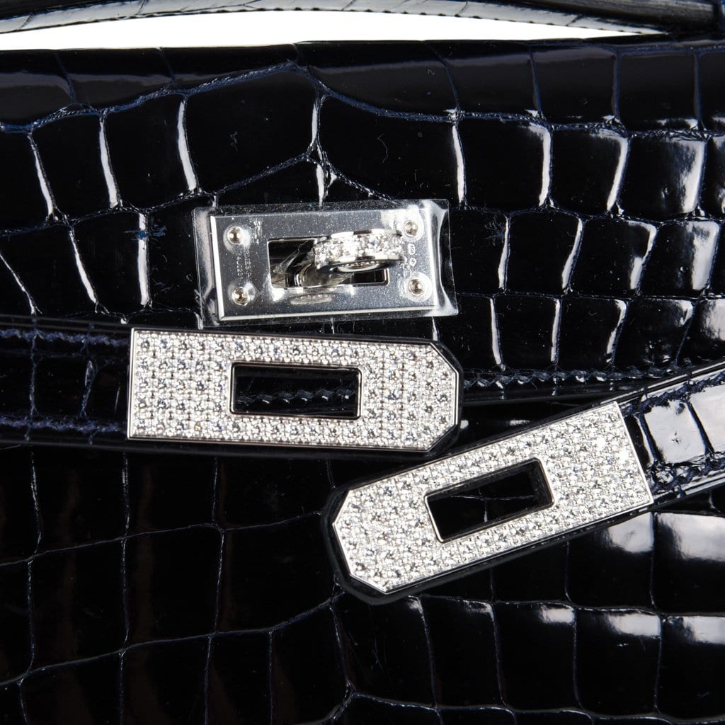 Kelly Cut Diamond Blue Marine Crocodile Bag Exquisite Clutch
