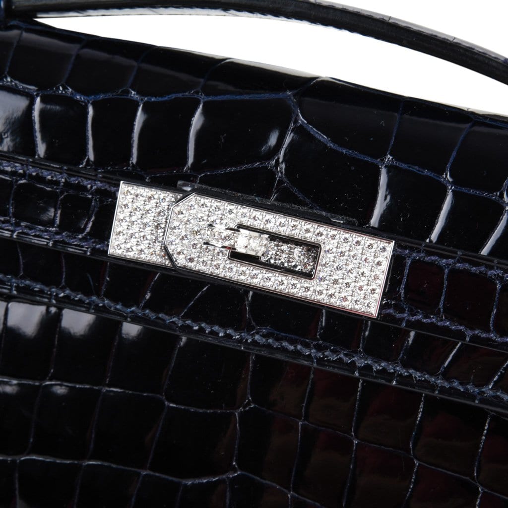 Kelly Cut Diamond Blue Marine Crocodile Bag Exquisite Clutch