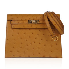 Kelly Danse Bag Tabac Camel Ostrich with Gold Hardware