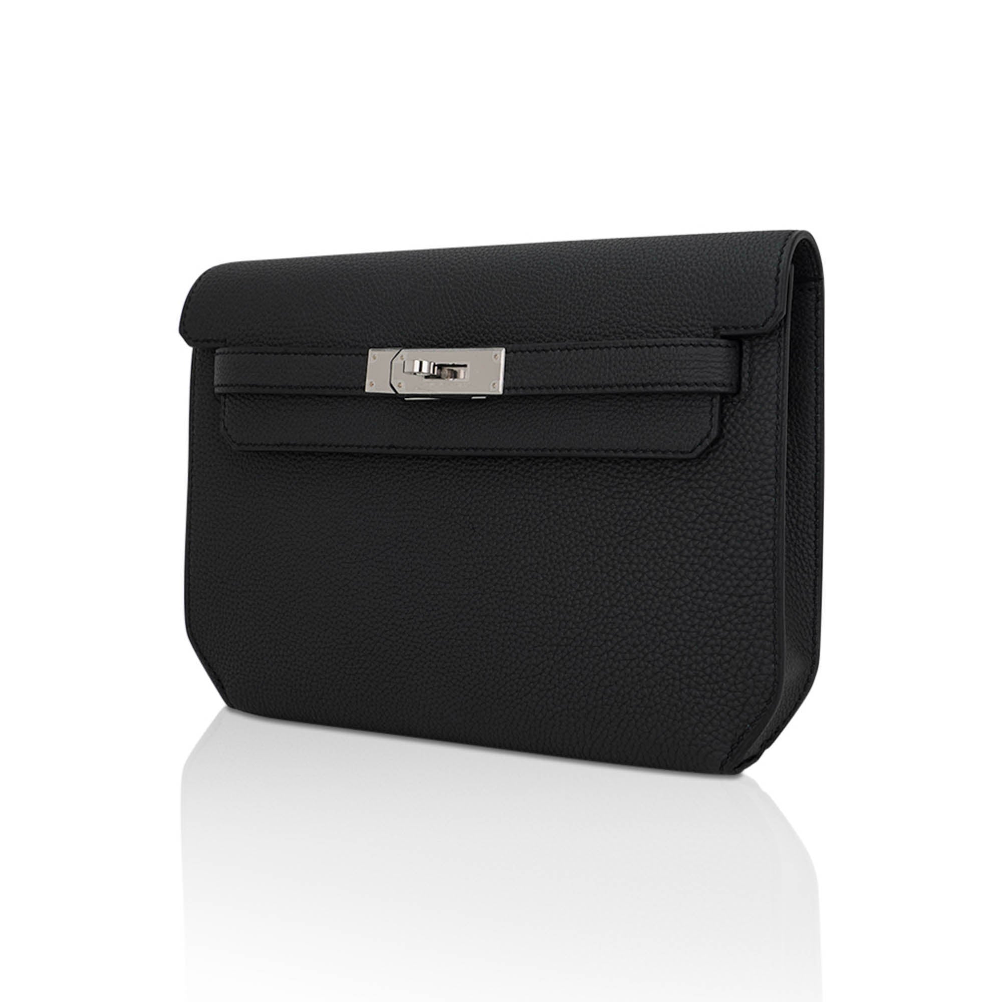 Kelly Depeches 25 Pouch Bag Black Galop D’Leather with Palladium Hardware
