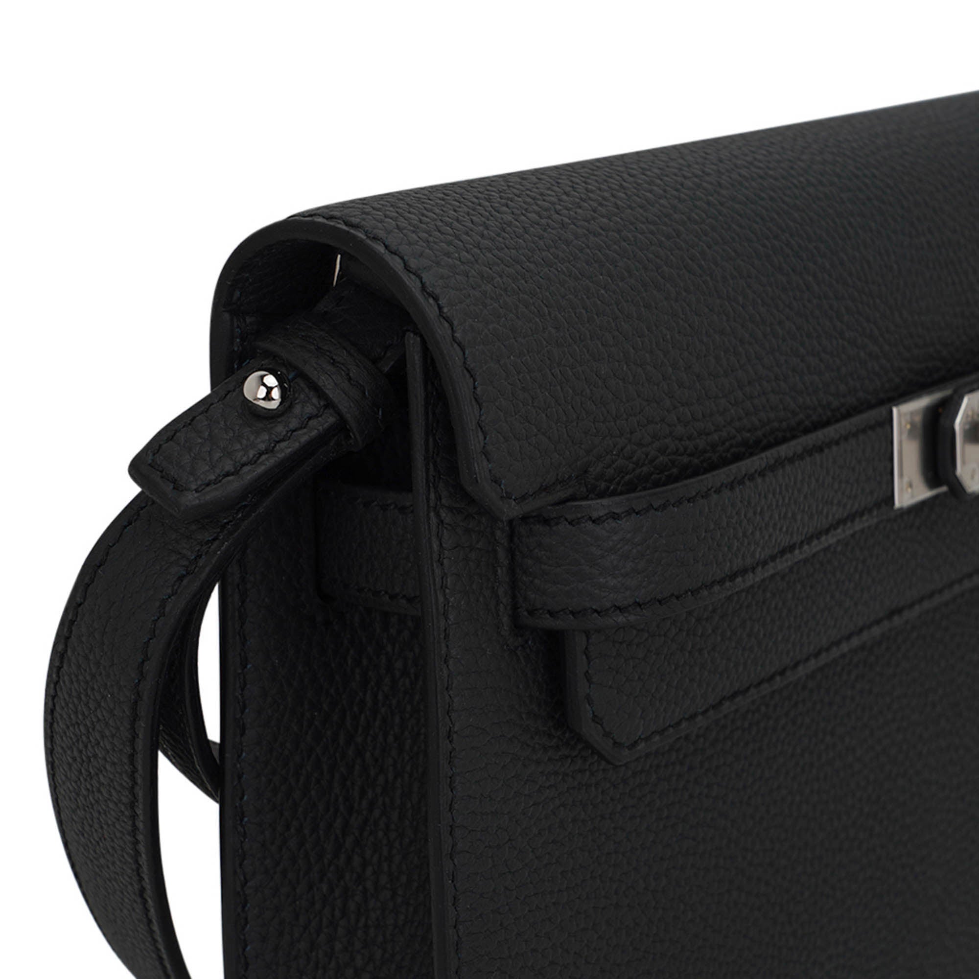 Kelly Depeches 25 Pouch Bag Black Galop D’Leather with Palladium Hardware
