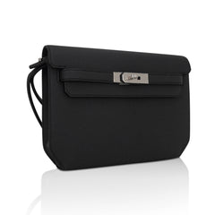 Kelly Depeches 25 Pouch Bag Black Galop D’Leather with Palladium Hardware
