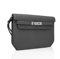 Kelly Depeches 25 Pouch Bag Etain Togo Leather with Palladium Hardware