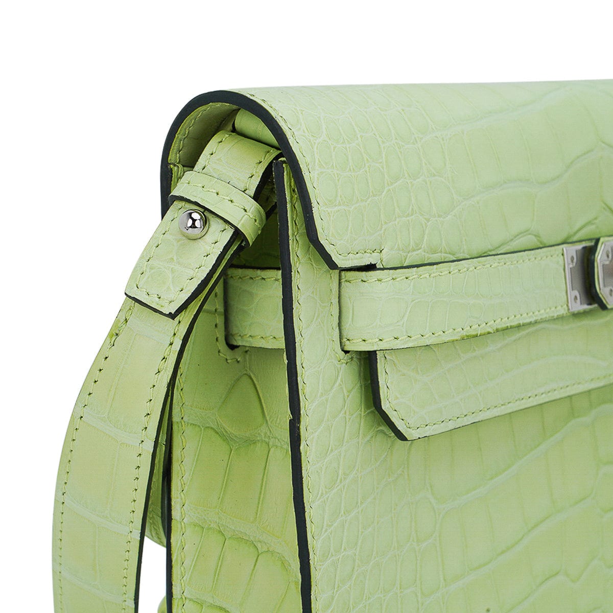 Kelly Depeches 25 Pouch Jaune Bourgeon Matte Alligator Palladium Hardware