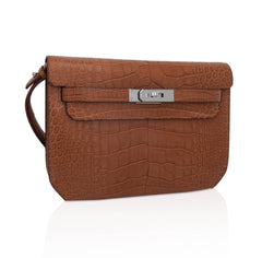 Kelly Depeches 25 Pouch Matte Gold Alligator with Palladium Hardware