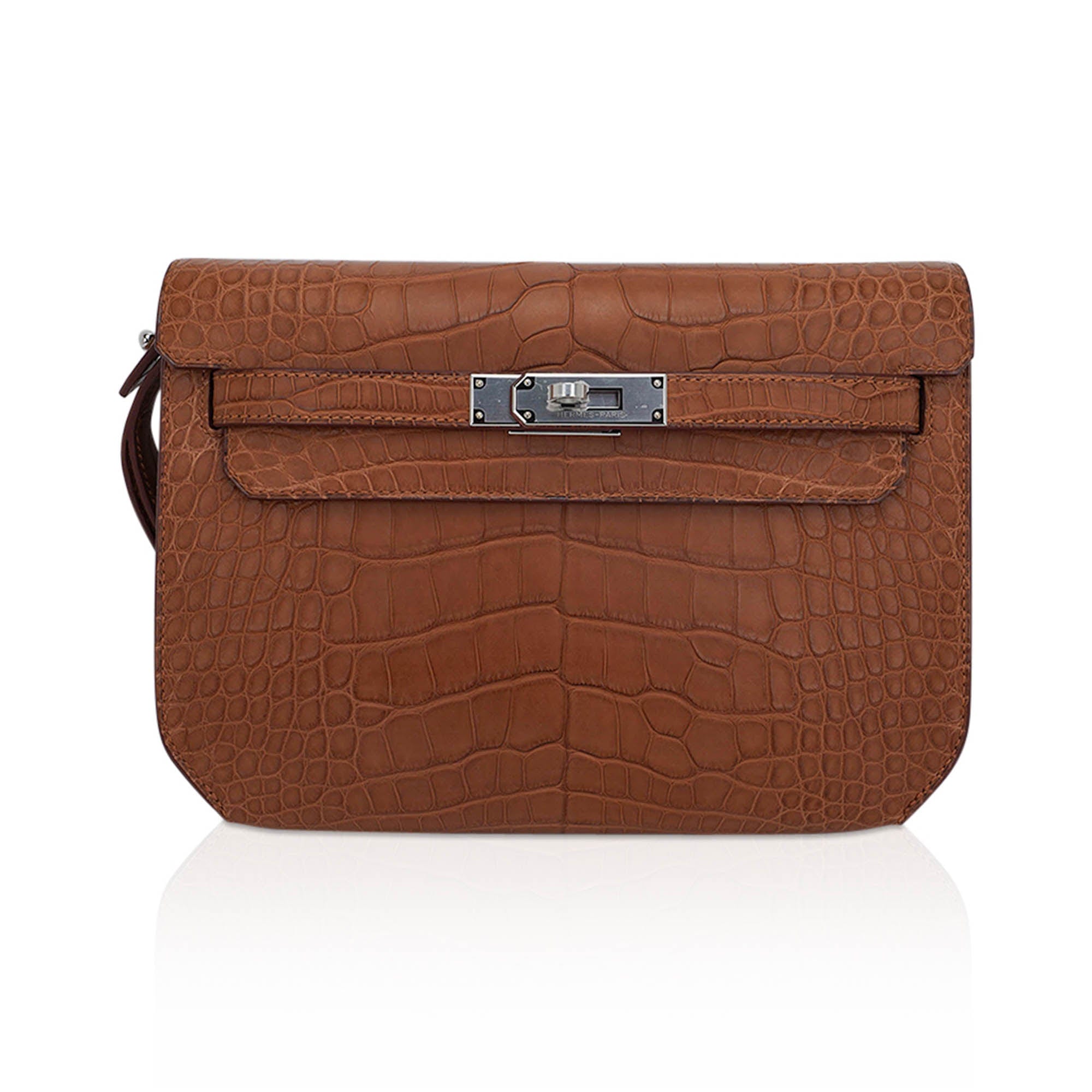 Kelly Depeches 25 Pouch Matte Gold Alligator with Palladium Hardware