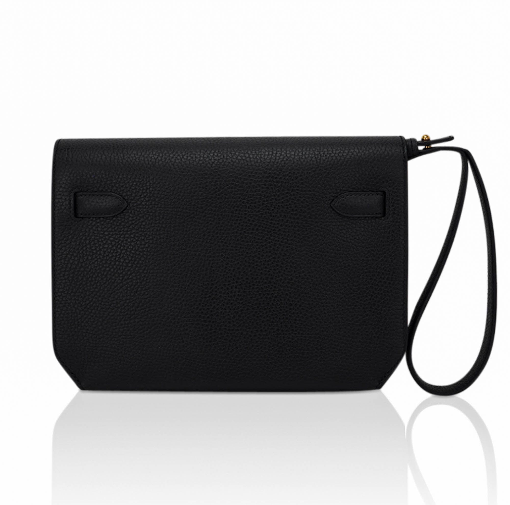 Kelly Depeches 25 Pouch Black Galop D’Leather with Gold Hardware