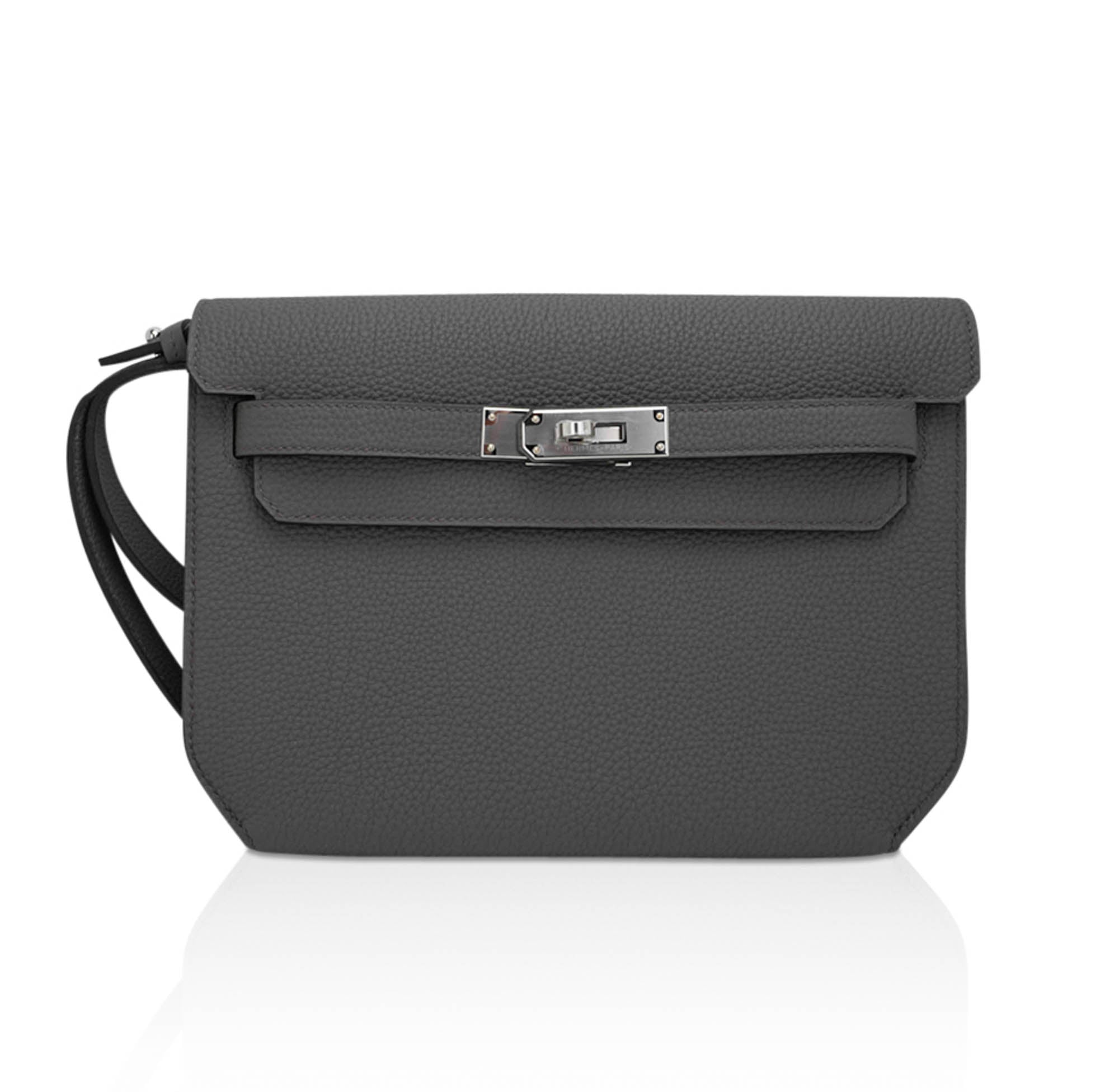 Kelly Depeches 25 Pouch Bag Etain Togo Leather with Palladium Hardware