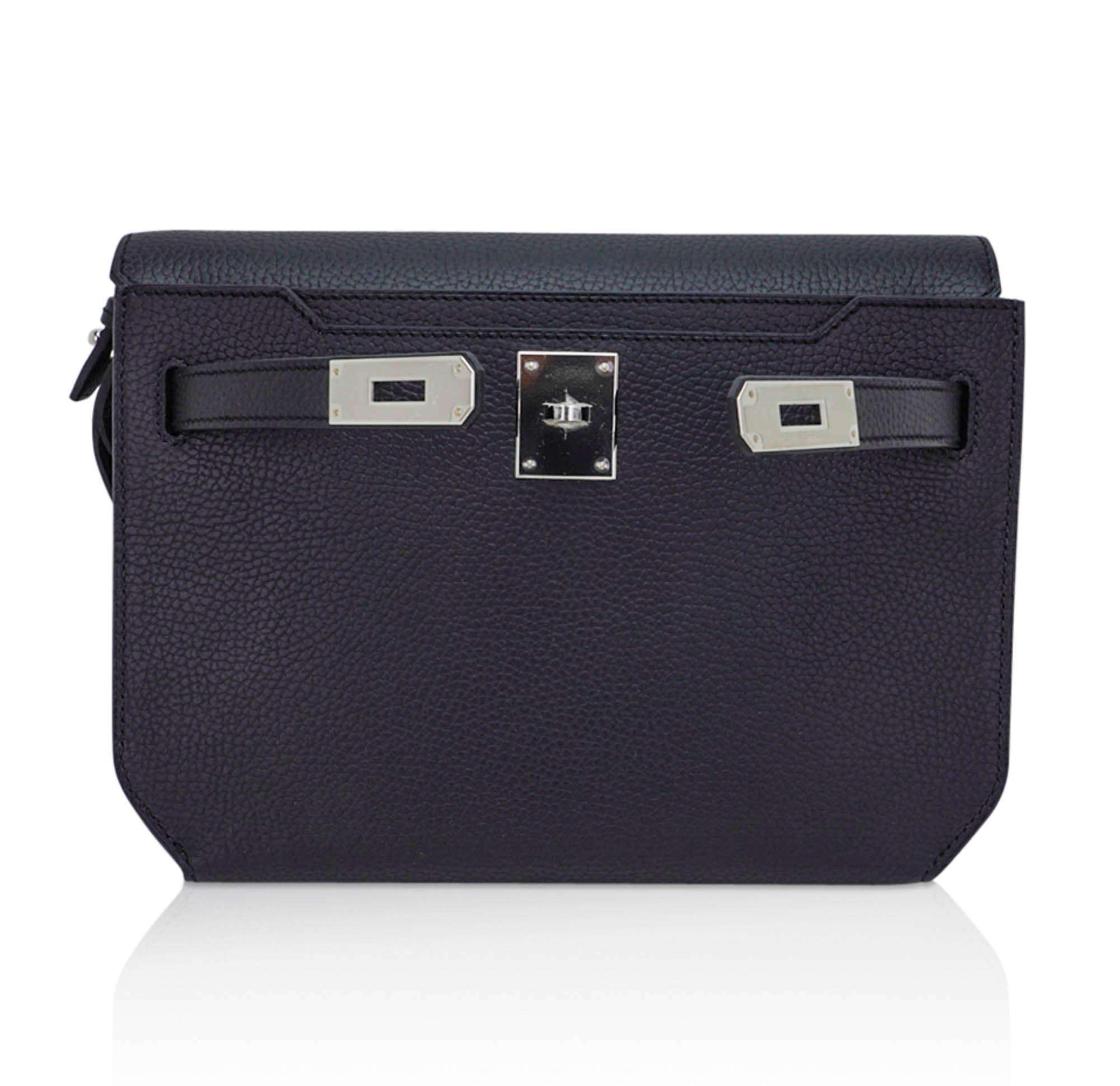 Kelly Depeches 25 Pouch Bag Blue Ocean Togo Leather with Palladium Hardware
