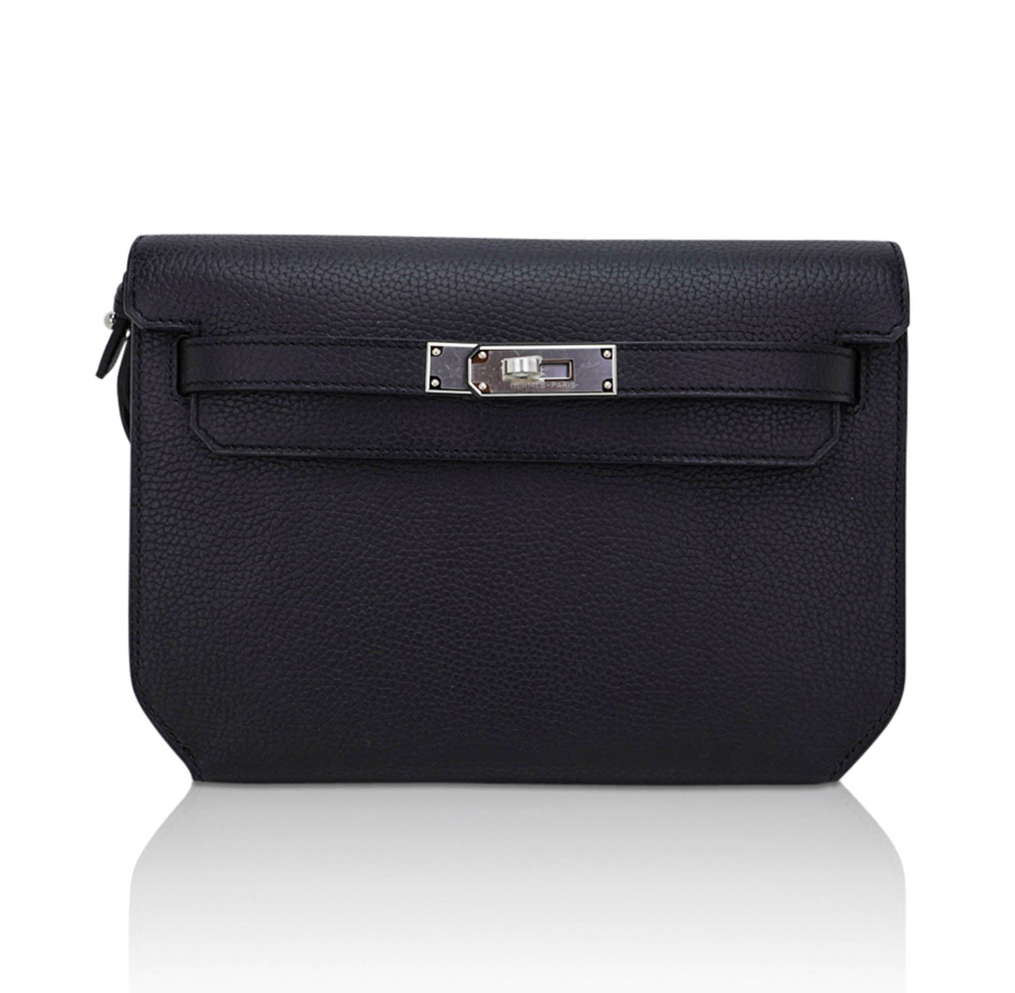 Kelly Depeches 25 Pouch Bag Blue Ocean Togo Leather with Palladium Hardware