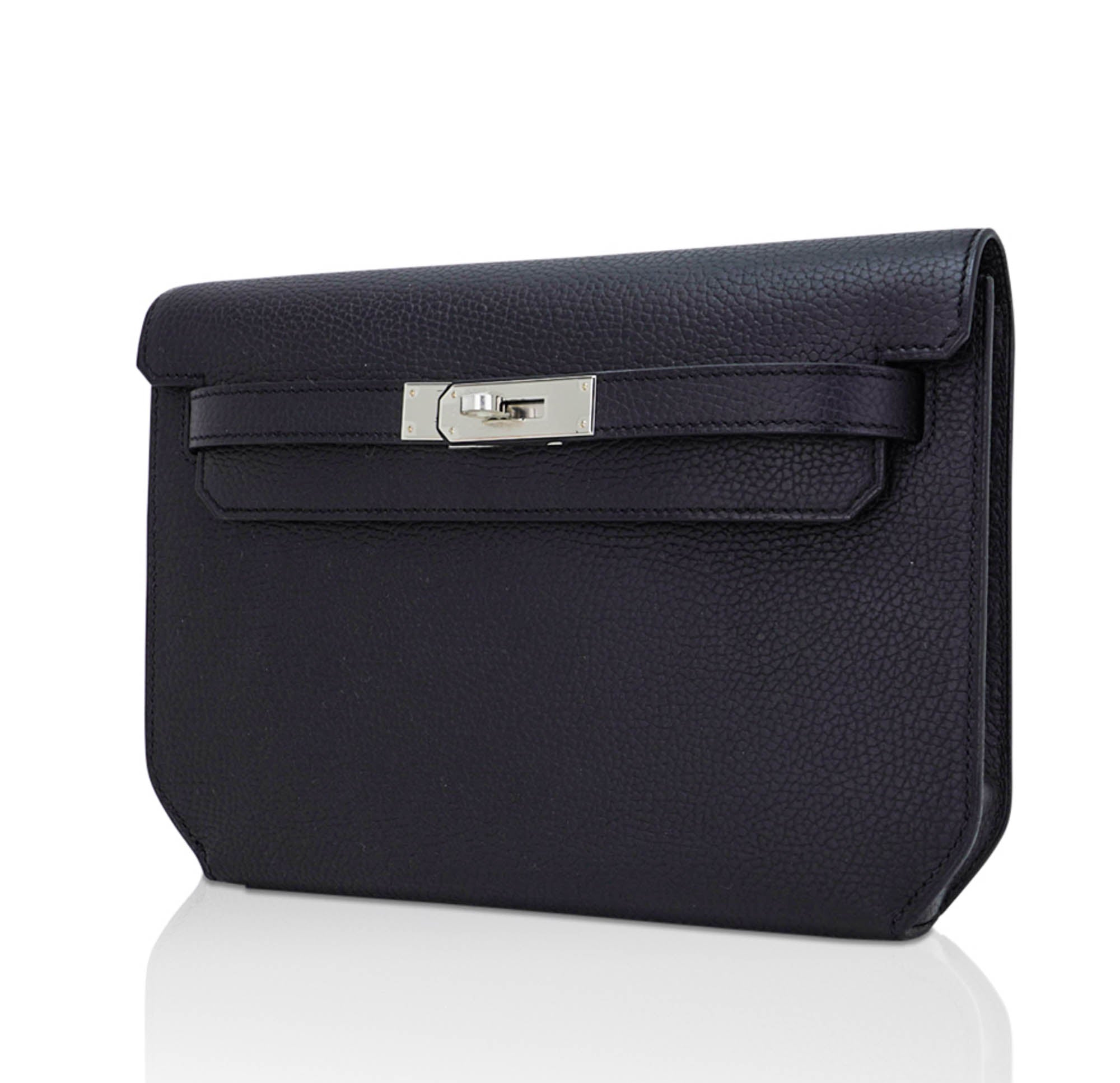 Kelly Depeches 25 Pouch Bag Blue Ocean Togo Leather with Palladium Hardware