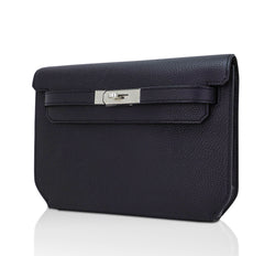 Kelly Depeches 25 Pouch Bag Blue Ocean Togo Leather with Palladium Hardware