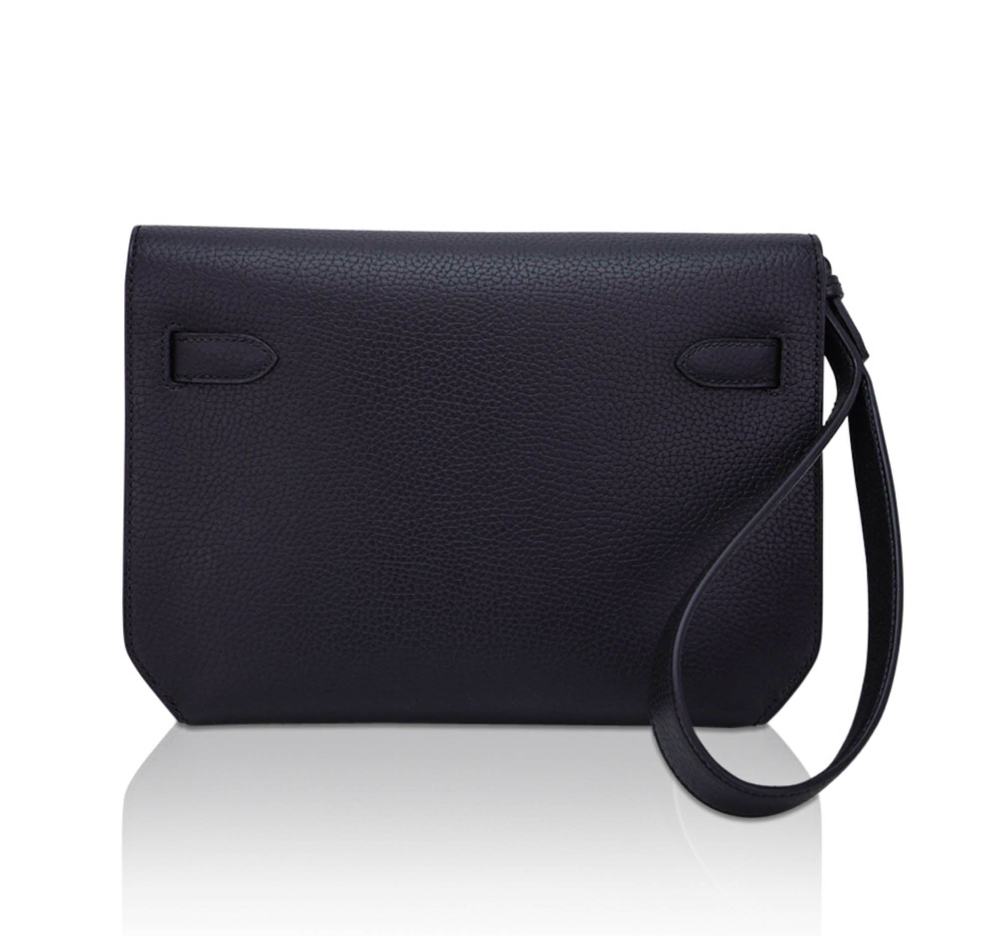 Kelly Depeches 25 Pouch Bag Blue Ocean Togo Leather with Palladium Hardware