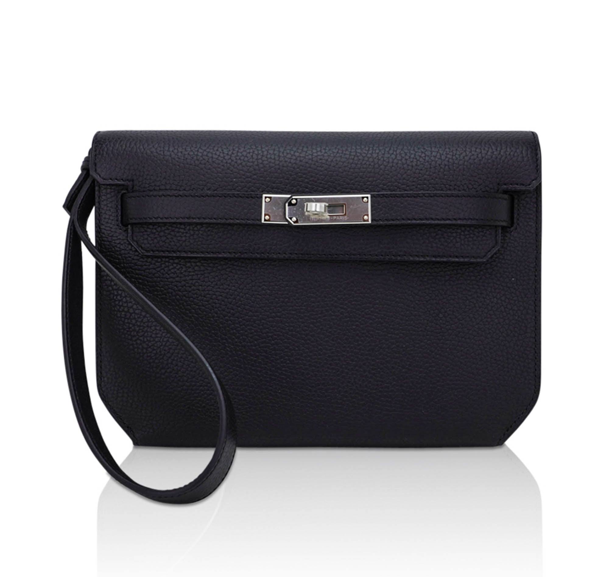 Kelly Depeches 25 Pouch Bag Blue Ocean Togo Leather with Palladium Hardware