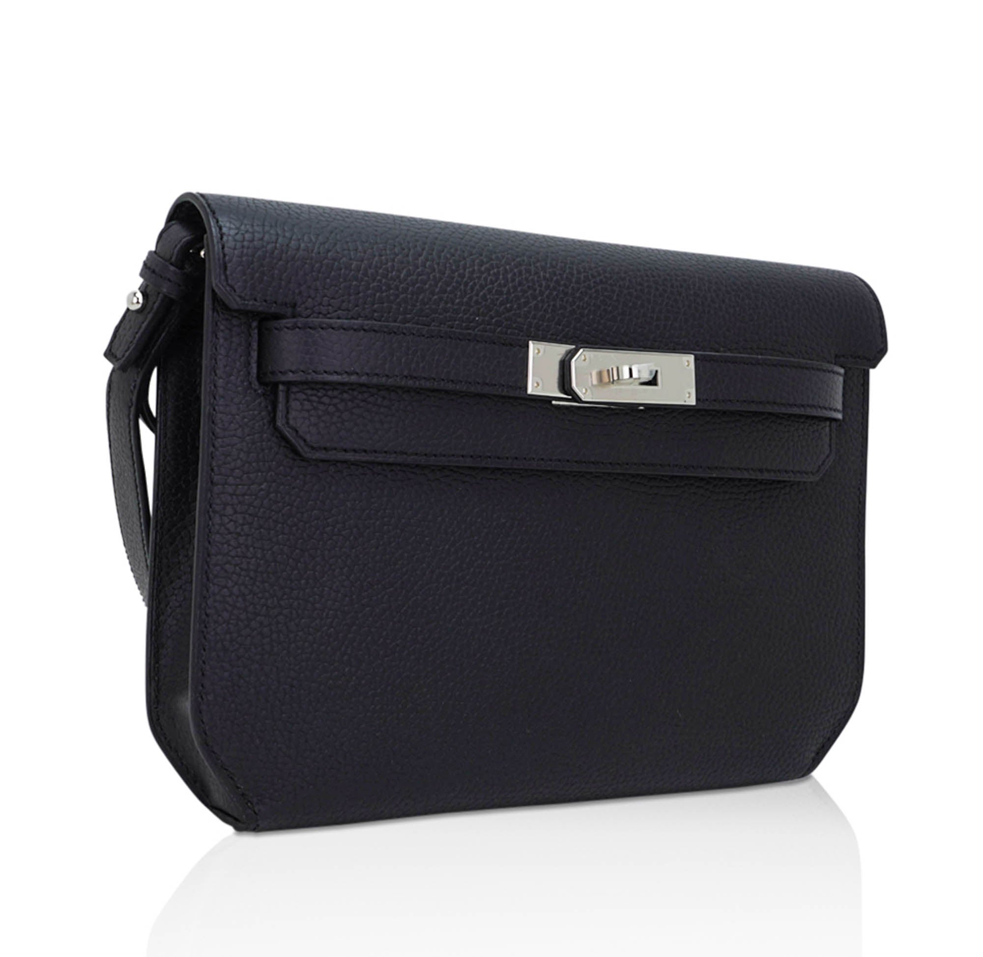 Kelly Depeches 25 Pouch Bag Blue Ocean Togo Leather with Palladium Hardware