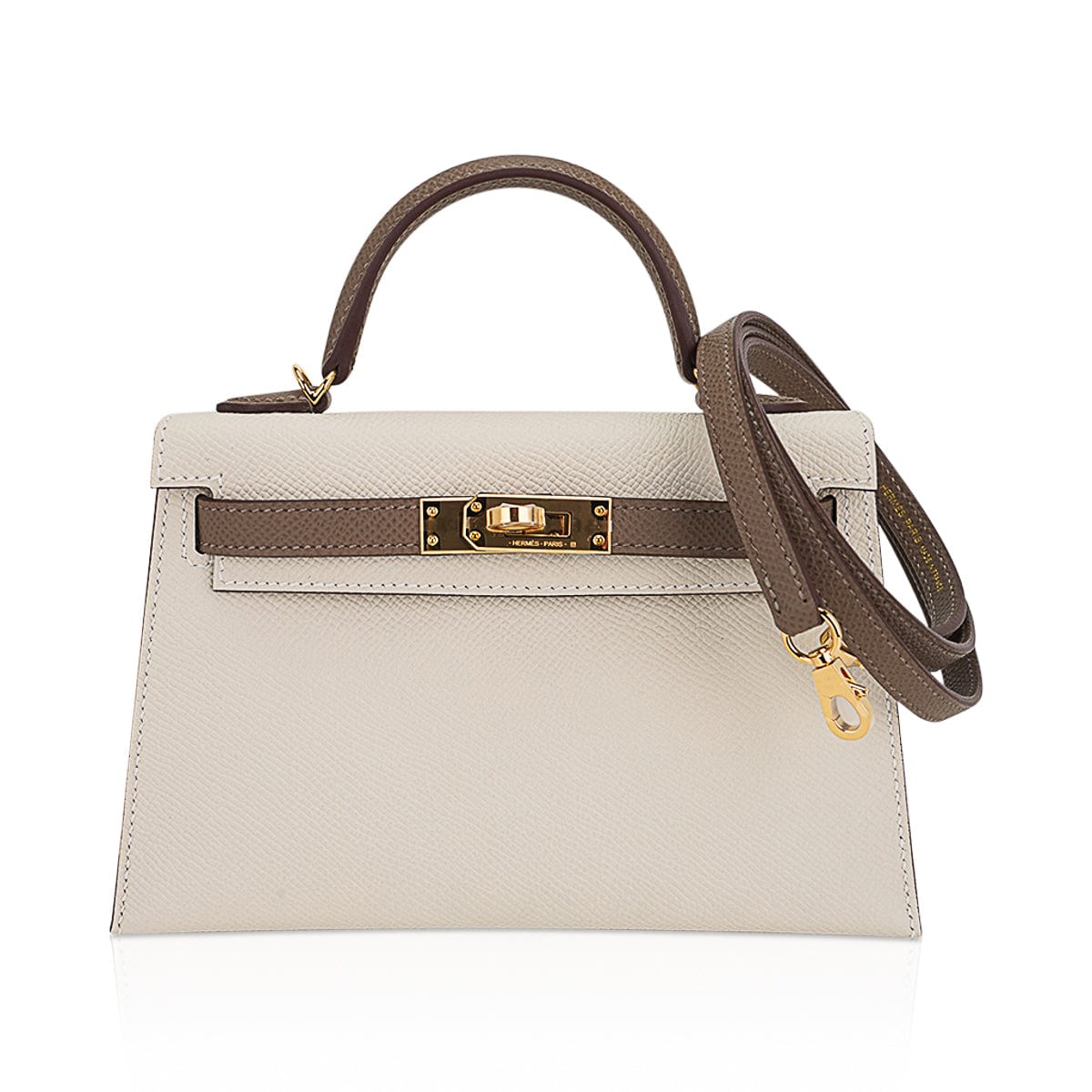 Special Order HSS Mini Kelly 20 Bag Sellier Craie & Etoupe Epsom Leather with Gold Hardware