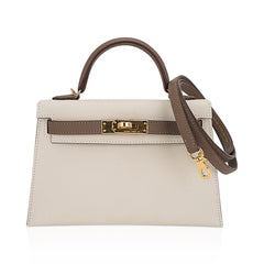 Special Order HSS Mini Kelly 20 Bag Sellier Craie & Etoupe Epsom Leather with Gold Hardware