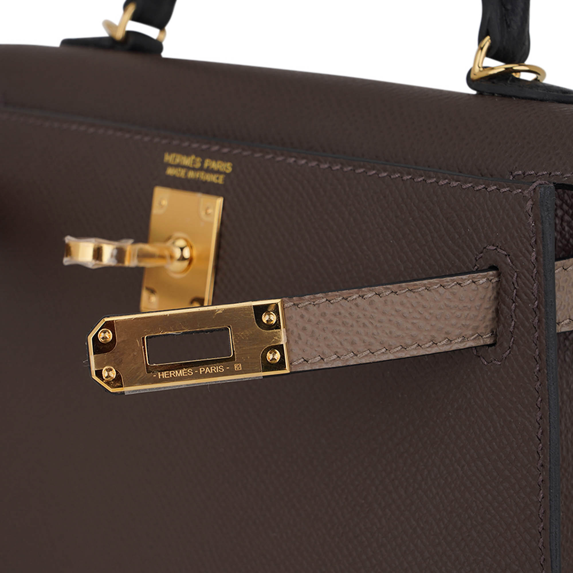 Special Order HSS Mini Kelly 20 Sellier Bag Ecorce Etoupe and Black with Gold Hardware