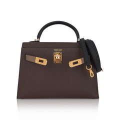 Special Order HSS Mini Kelly 20 Sellier Bag Ecorce Etoupe and Black with Gold Hardware