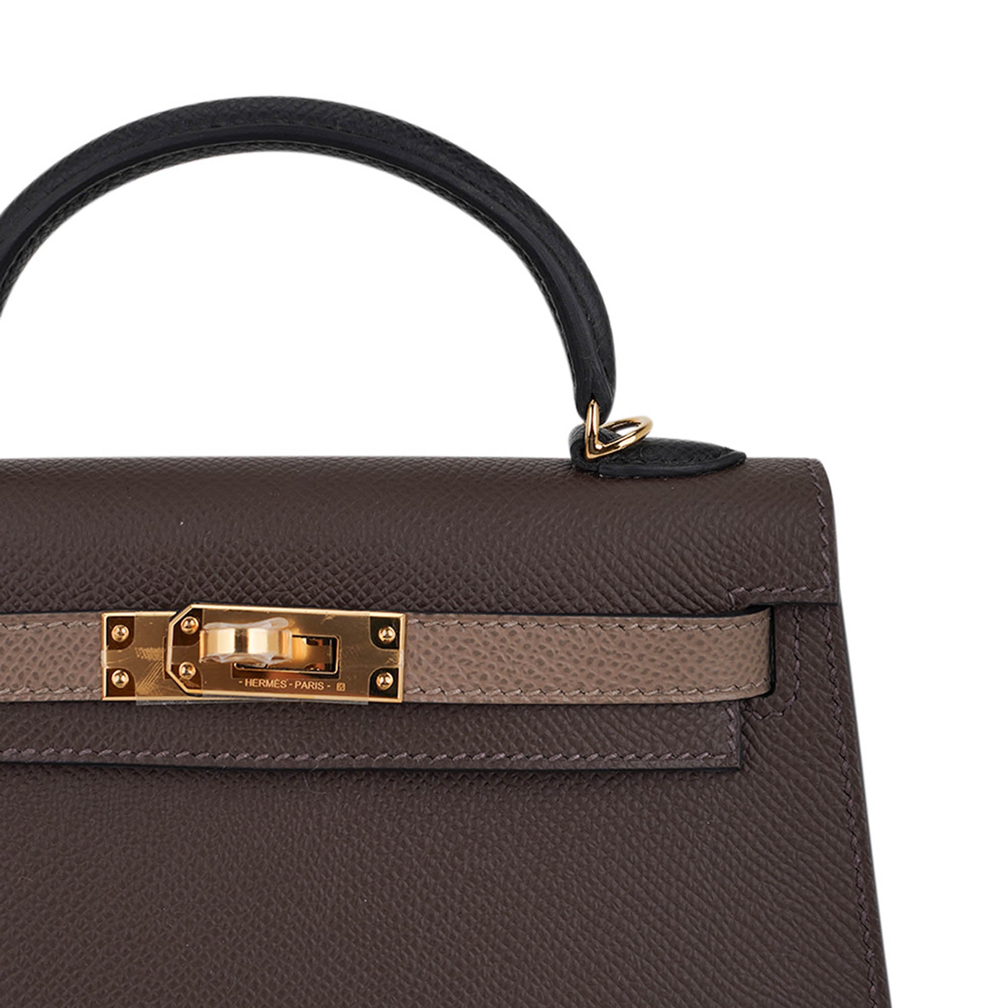 Special Order HSS Mini Kelly 20 Sellier Bag Ecorce Etoupe and Black with Gold Hardware