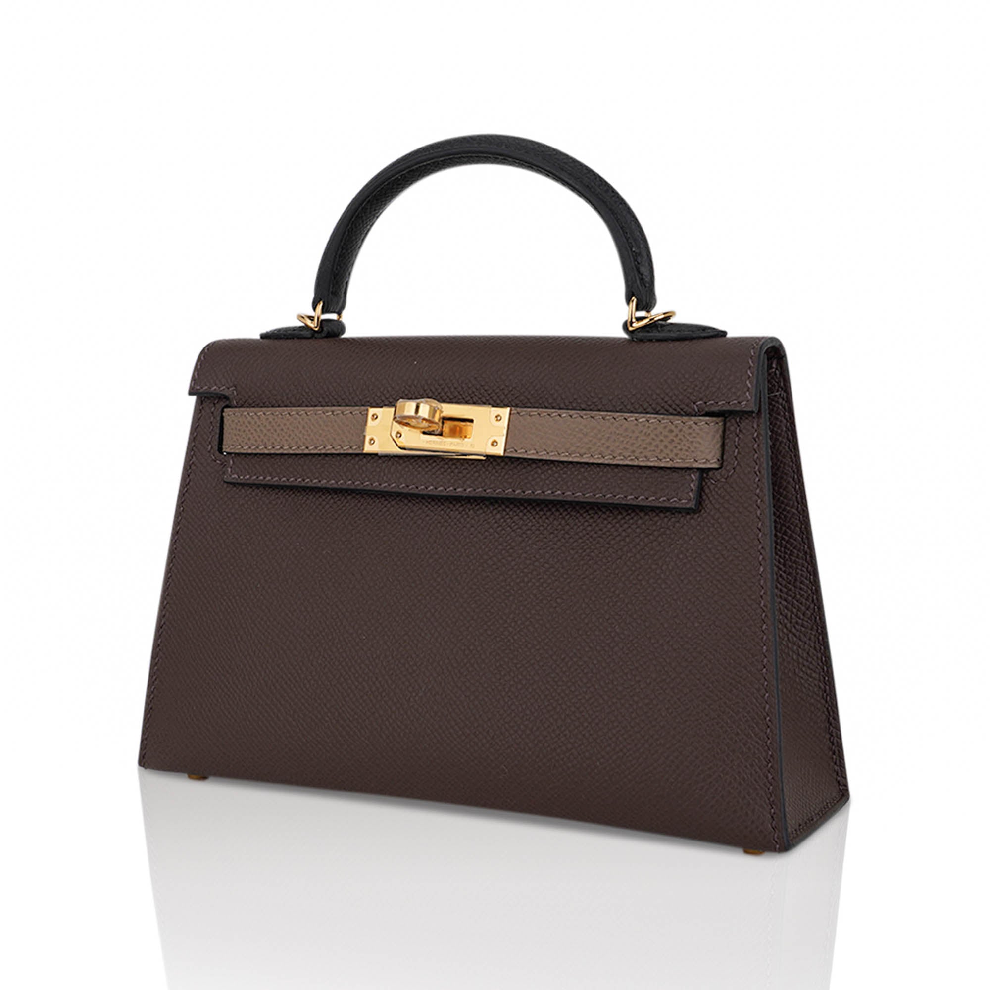 Special Order HSS Mini Kelly 20 Sellier Bag Ecorce Etoupe and Black with Gold Hardware