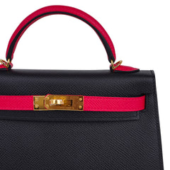 Kelly 20 Sellier Mini HSS Bag Black / Rose Extreme Epsom Gold Hardware