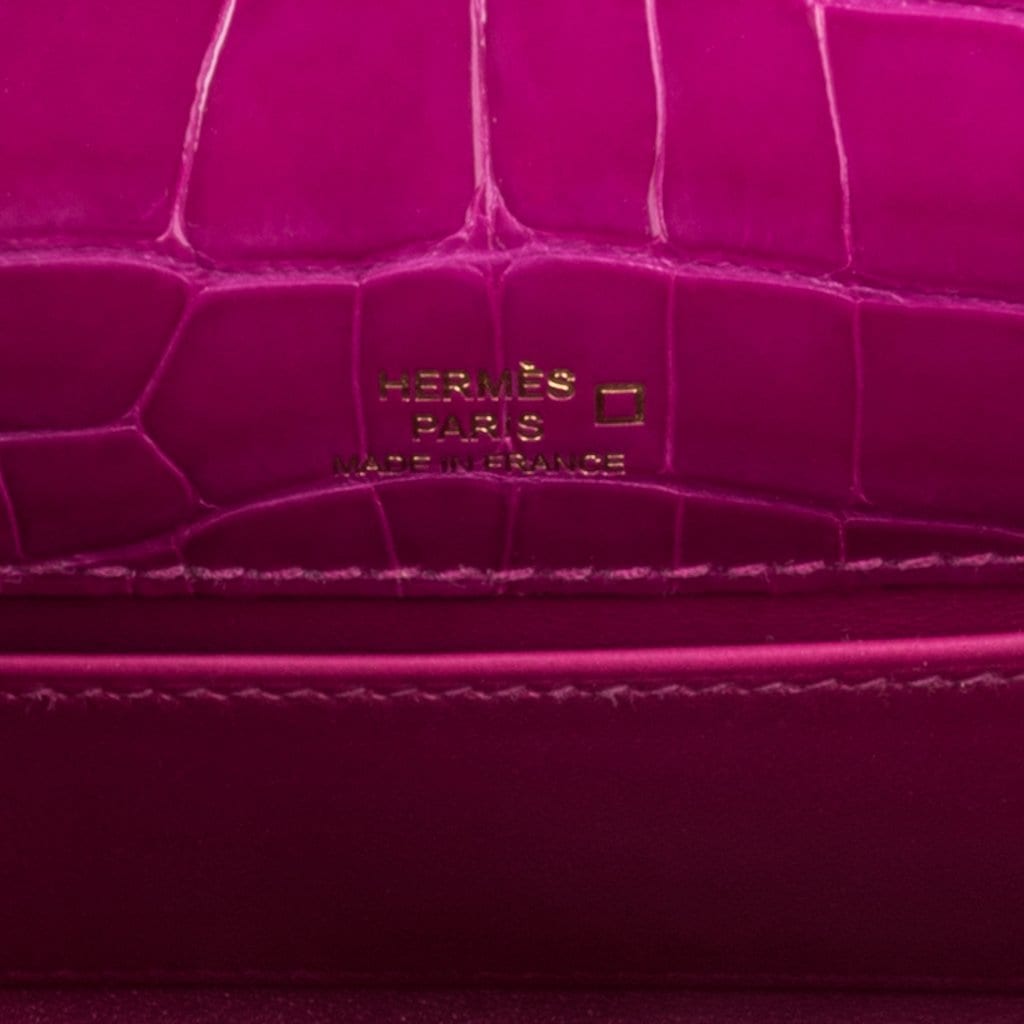 Kelly Pochette Clutch Bag Rose Scheherazade Pink Alligator Gold Hardware